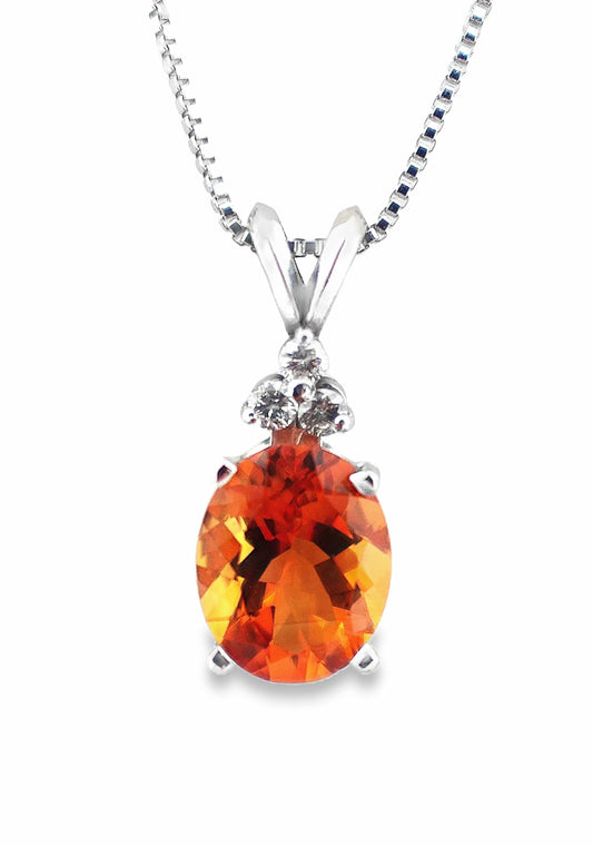 14KW 10X8MM OVAL CITRINE .09CTW NAT DIAMOND ACCENT PENDANT