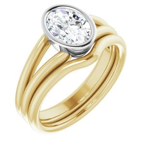 Rings 18K Yellow & White 8x6 mm Oval Engagement Ring Mounting