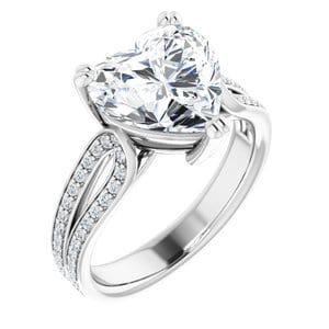 Rings 14K White 10x10 mm Heart Engagement Ring Mounting