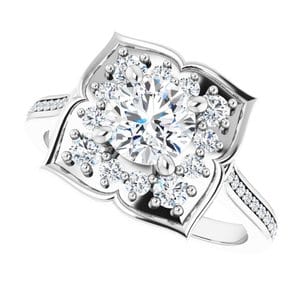 Rings 14K White 6 mm Round 3/8 CTW Natural Diamond Semi-Set Engagement Ring