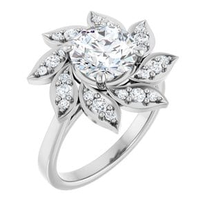 Rings 14K White 8 mm Round Floral-Inspired Halo-Style Engagement Ring Mounting