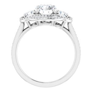 Rings 14K White 6.5 mm Round Three-Stone Halo-Style Engagement Ring Mounting