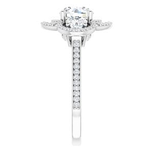 Rings 14K White 6.5 mm Round Three-Stone Halo-Style Engagement Ring Mounting