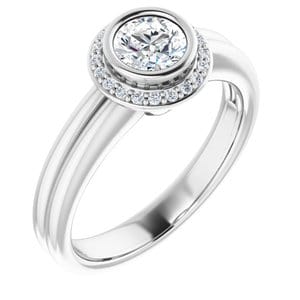 Rings 14K White 5.2 mm Round Bezel-Set Halo-Style Engagement Ring Mounting