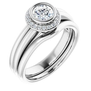 Rings 14K White 5.2 mm Round Bezel-Set Halo-Style Engagement Ring Mounting