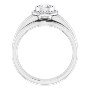 Rings 14K White 5.2 mm Round Bezel-Set Halo-Style Engagement Ring Mounting