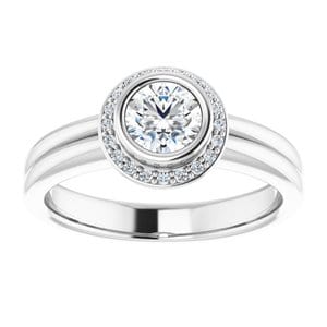Rings 14K White 5.2 mm Round Bezel-Set Halo-Style Engagement Ring Mounting