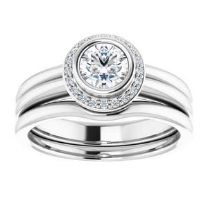 Rings 14K White 5.2 mm Round Bezel-Set Halo-Style Engagement Ring Mounting