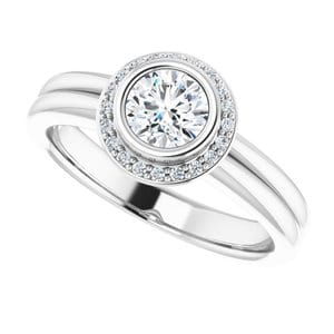 Rings 14K White 5.2 mm Round Bezel-Set Halo-Style Engagement Ring Mounting