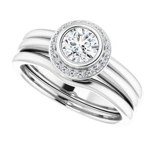 Rings 14K White 5.2 mm Round Bezel-Set Halo-Style Engagement Ring Mounting