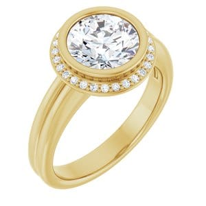 Rings 14K Yellow 8 mm Round Bezel-Set Halo-Style Engagement Ring Mounting