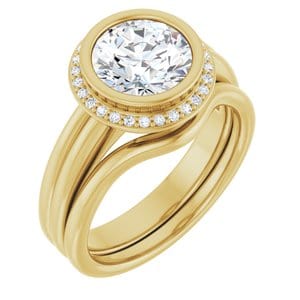 Rings 14K Yellow 8 mm Round Bezel-Set Halo-Style Engagement Ring Mounting