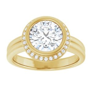 Rings 14K Yellow 8 mm Round Bezel-Set Halo-Style Engagement Ring Mounting