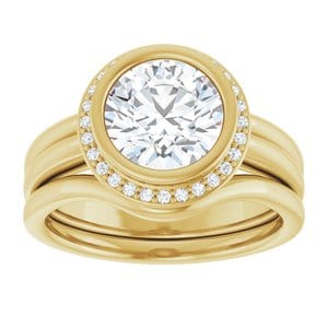 Rings 14K Yellow 8 mm Round Bezel-Set Halo-Style Engagement Ring Mounting