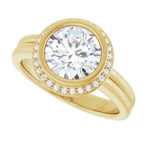 Rings 14K Yellow 8 mm Round Bezel-Set Halo-Style Engagement Ring Mounting