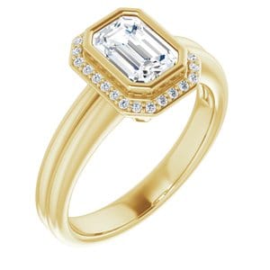 Rings 14K Yellow 7x5 mm Emerald Bezel-Set Halo-Style Engagement Ring Mounting
