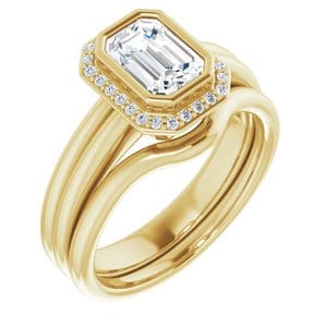 Rings 14K Yellow 7x5 mm Emerald Bezel-Set Halo-Style Engagement Ring Mounting