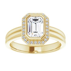 Rings 14K Yellow 7x5 mm Emerald Bezel-Set Halo-Style Engagement Ring Mounting