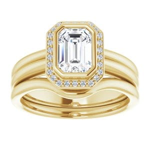 Rings 14K Yellow 7x5 mm Emerald Bezel-Set Halo-Style Engagement Ring Mounting