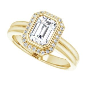 Rings 14K Yellow 7x5 mm Emerald Bezel-Set Halo-Style Engagement Ring Mounting