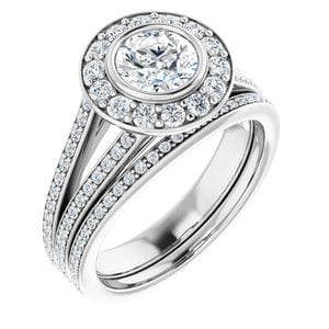 Rings 14K White 5.8 mm Round Bezel-Set Halo-Style Engagement Ring Mounting