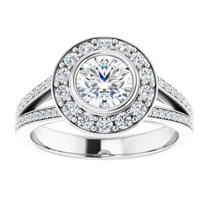 Rings 14K White 5.8 mm Round Bezel-Set Halo-Style Engagement Ring Mounting