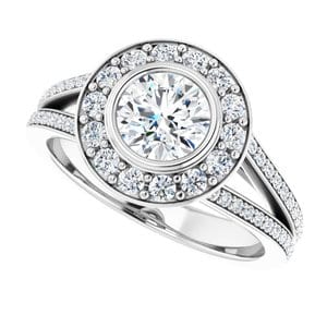 Rings 14K White 5.8 mm Round Bezel-Set Halo-Style Engagement Ring Mounting