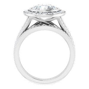 Rings 14K White 9 mm Round Bezel-Set Halo-Style Engagement Ring Mounting