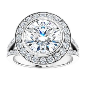 Rings 14K White 9 mm Round Bezel-Set Halo-Style Engagement Ring Mounting