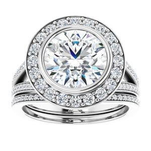 Rings 14K White 9 mm Round Bezel-Set Halo-Style Engagement Ring Mounting