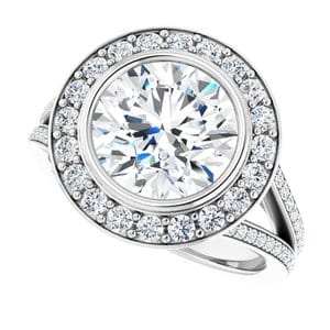 Rings 14K White 9 mm Round Bezel-Set Halo-Style Engagement Ring Mounting