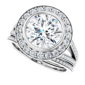 Rings 14K White 9 mm Round Bezel-Set Halo-Style Engagement Ring Mounting