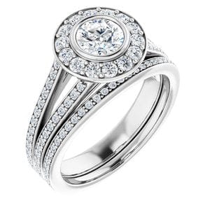 Rings 14K White 5.2 mm Round Bezel-Set Halo-Style Engagement Ring Mounting