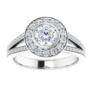 Rings 14K White 5.2 mm Round Bezel-Set Halo-Style Engagement Ring Mounting