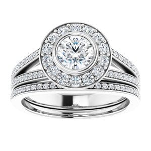 Rings 14K White 5.2 mm Round Bezel-Set Halo-Style Engagement Ring Mounting