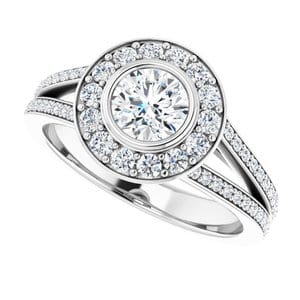 Rings 14K White 5.2 mm Round Bezel-Set Halo-Style Engagement Ring Mounting