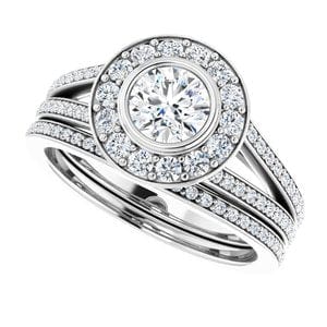 Rings 14K White 5.2 mm Round Bezel-Set Halo-Style Engagement Ring Mounting