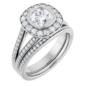 Rings 14K White 6x6 mm Cushion Bezel-Set Halo-Style Engagement Ring Mounting