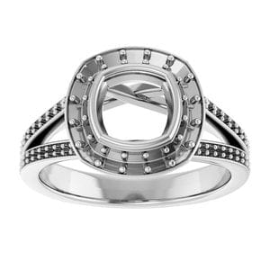 Rings 14K White 6x6 mm Cushion Bezel-Set Halo-Style Engagement Ring Mounting