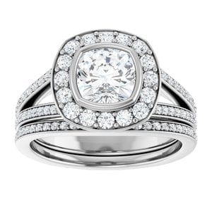 Rings 14K White 6x6 mm Cushion Bezel-Set Halo-Style Engagement Ring Mounting