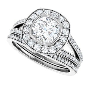 Rings 14K White 6x6 mm Cushion Bezel-Set Halo-Style Engagement Ring Mounting