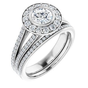 Rings 14K White 5.5 mm Round Bezel-Set Halo-Style Engagement Ring Mounting