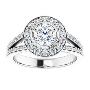 Rings 14K White 5.5 mm Round Bezel-Set Halo-Style Engagement Ring Mounting