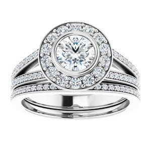 Rings 14K White 5.5 mm Round Bezel-Set Halo-Style Engagement Ring Mounting