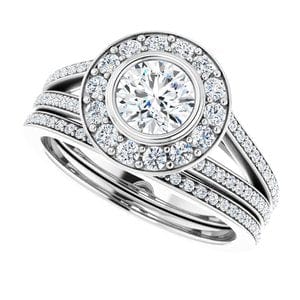 Rings 14K White 5.5 mm Round Bezel-Set Halo-Style Engagement Ring Mounting