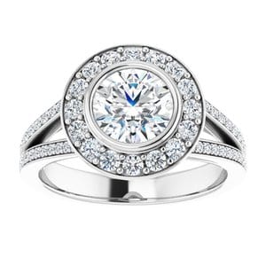 Rings 14K White 6.5 mm Round Bezel-Set Halo-Style Engagement Ring Mounting