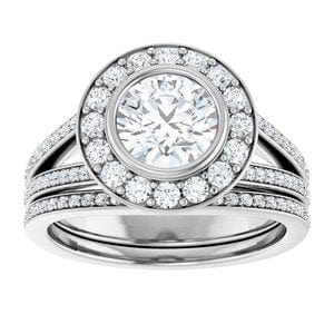 Rings 14K White 6.5 mm Round Bezel-Set Halo-Style Engagement Ring Mounting
