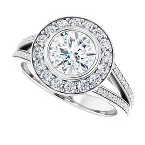 Rings 14K White 6.5 mm Round Bezel-Set Halo-Style Engagement Ring Mounting