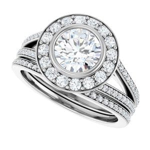 Rings 14K White 6.5 mm Round Bezel-Set Halo-Style Engagement Ring Mounting