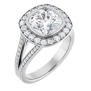 Rings Platinum 8x8 mm Cushion Bezel-Set Halo-Style Engagement Ring Mounting
